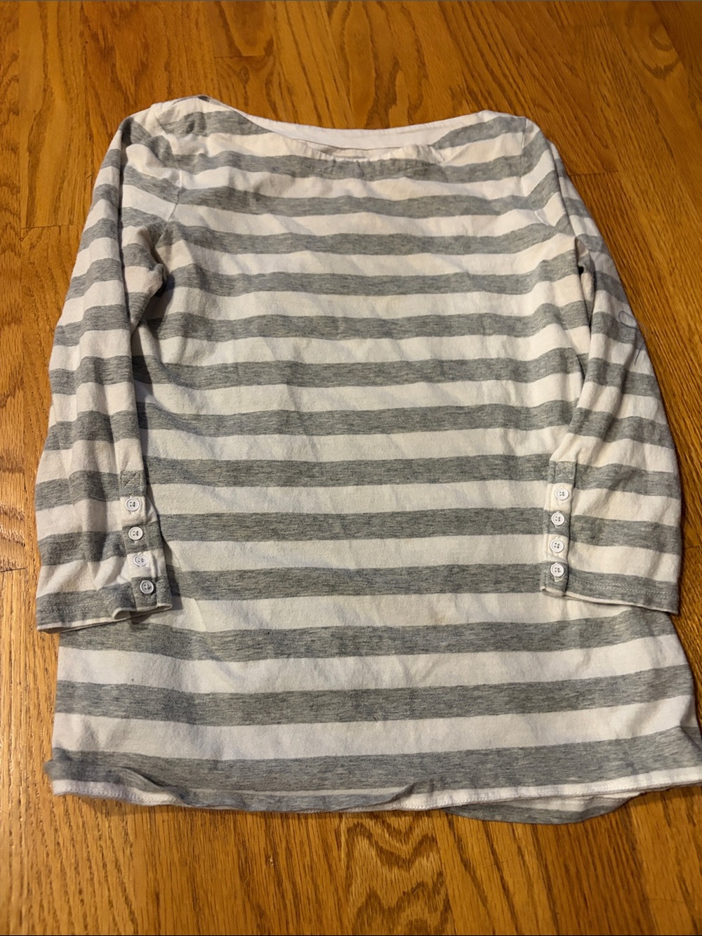 GAP Gray & White Striped Long Sleeve Tee